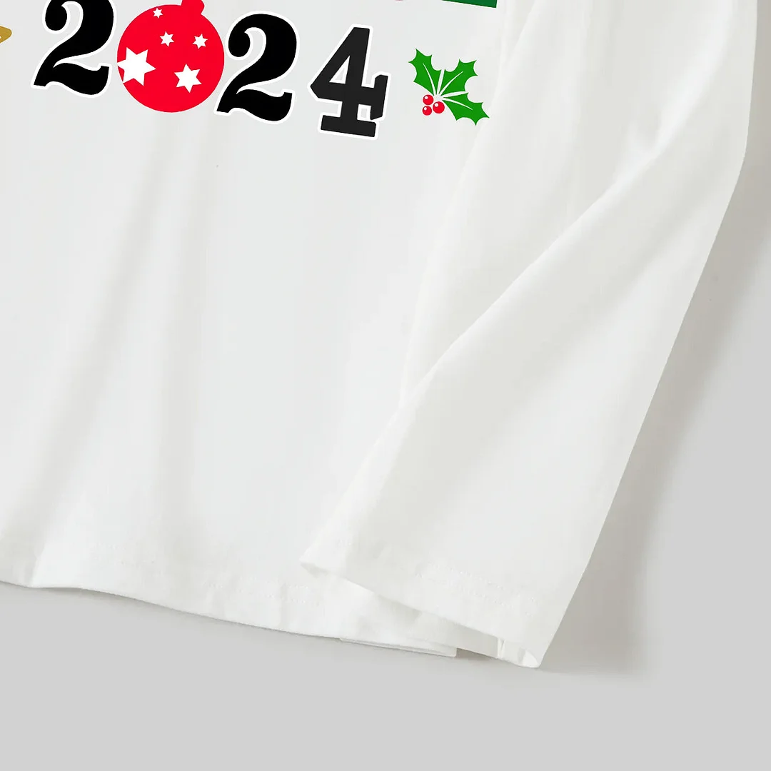 2024 "We Are Family" Colorful Monogram Prints Contrast White Long Sleeve with Green&Red Plaid Pants Family Matching Pajamas