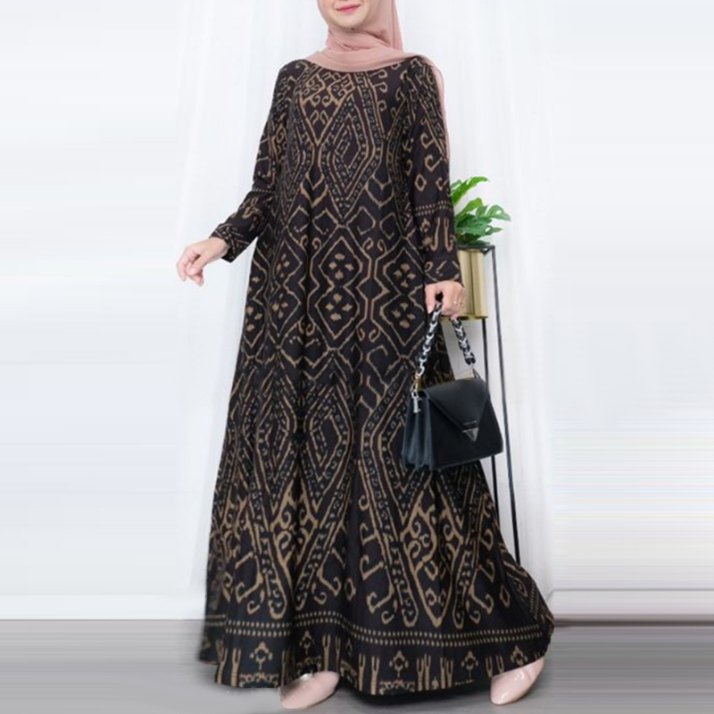 ZANZEA Elegant Maxi Dress Turkey Muslim Abaya Robe Femme Vintage Long Sleeve Kaftan Printed Vestidos IsIamic Clothing