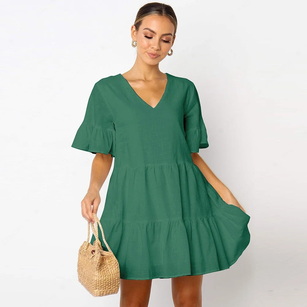 Women's V-neck Loose Fashionable A-line Dress