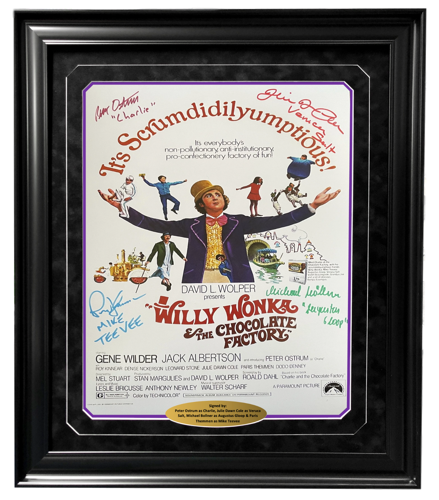 Willy Wonka Kids x4 Signed Cast 11x17 Movie Poster Framed Collage COA Autograph