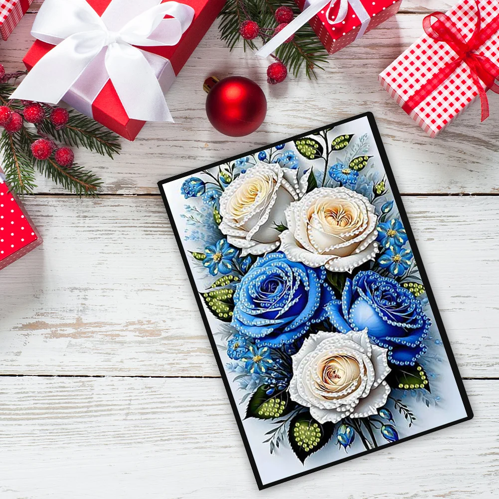 Roses 5D DIY Diamond Art Painting Notebook Kit (50 Pages A5 No Lines) Rhinestone Art Painting Notebook Kit for Adults Beginners Holiday Birthday Gift