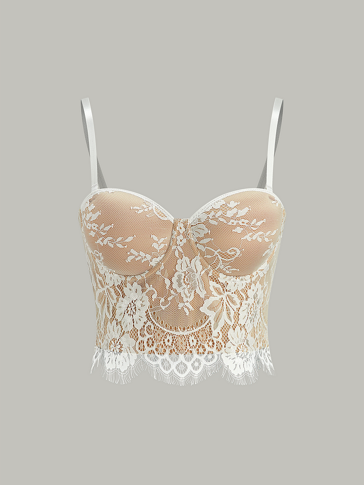 Semi-Sheer Lace-Trimmed Corset Top