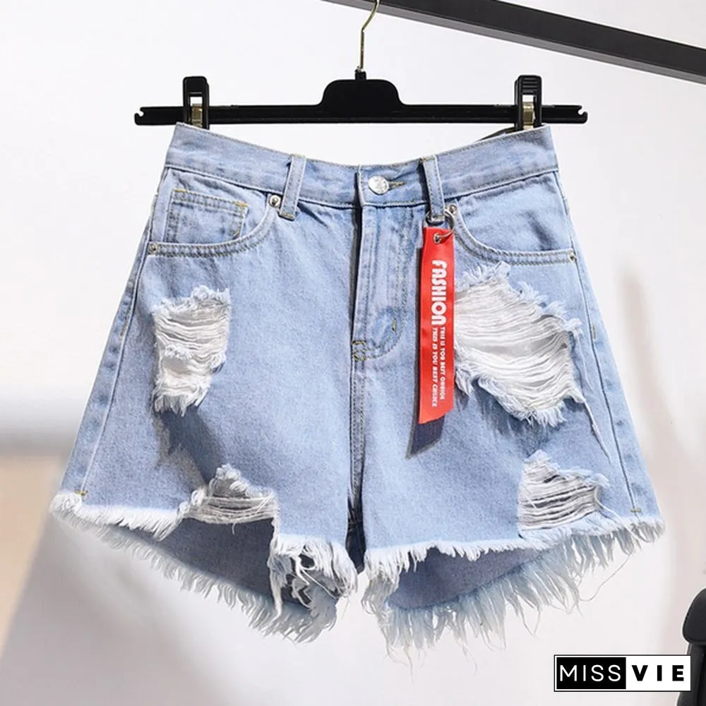 New Womens Denim Shorts European & American Loose Wide Leg Hot Pants Light Color