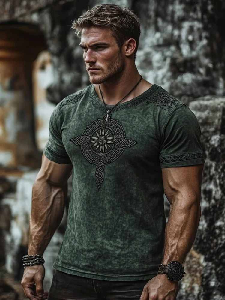 Men's Viking Art Pattern Knot Tribal Linen T-shirt / Rvogue / Rvogue