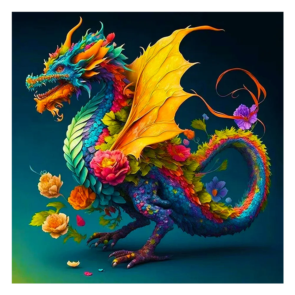 1set Diamond Painting Kit Of Colorful Dragon, Mosaic Diamond Art