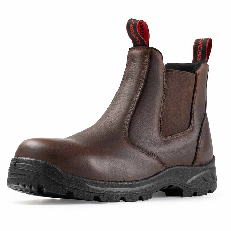 SUREWAY Mens Slip On Work Composite/Soft Toe Brown Work Boots Surewaystore
