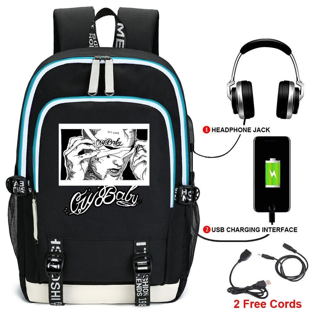 Lil Peep Backpack USB Charging Port Headphone Interface Backpack Outdoor Travel School Bag  Kids Adults Use