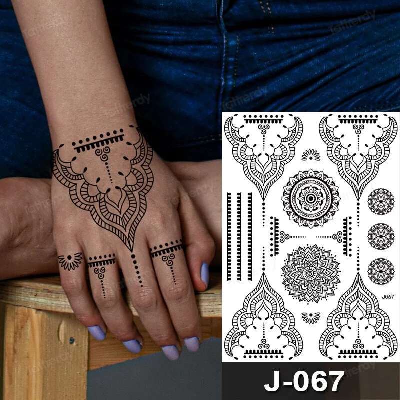 Sdrawing Temporary Tattoo Sticker Henna Mehndi Totem Flash Tatto Butterfly Flower Hand Fingers Body Art Arm Fake Tatoo Women