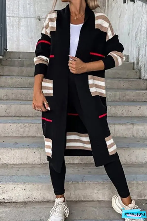 Casual Street Striped Patchwork V Neck Outerwear