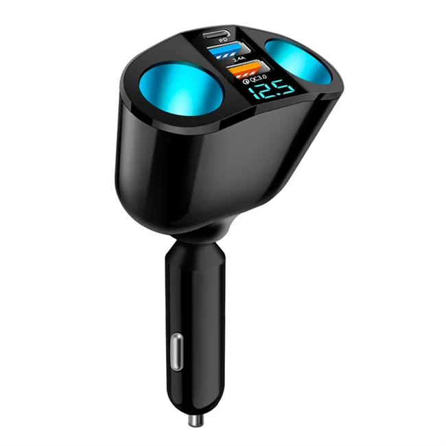 USB Type-c Car Charger Digital Display Qc3.0 Fast Charging Multifunction Cigarette Lighter