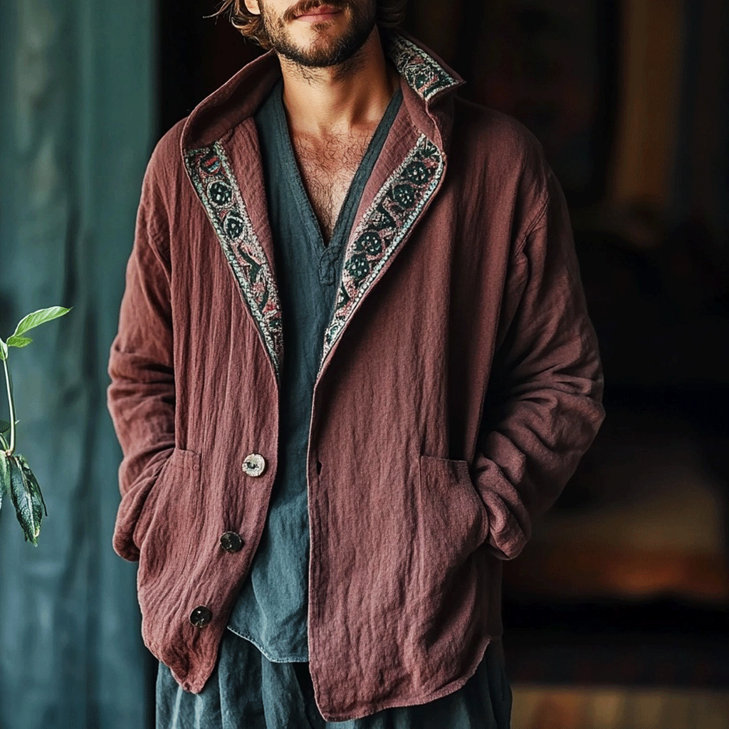 Men's Linen Aztec Hooded Jacket-inspireuse