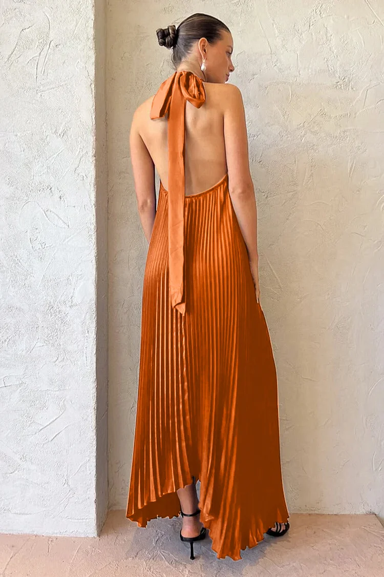 ASOS Backless Halter Pleated Maxi Dress in Orange