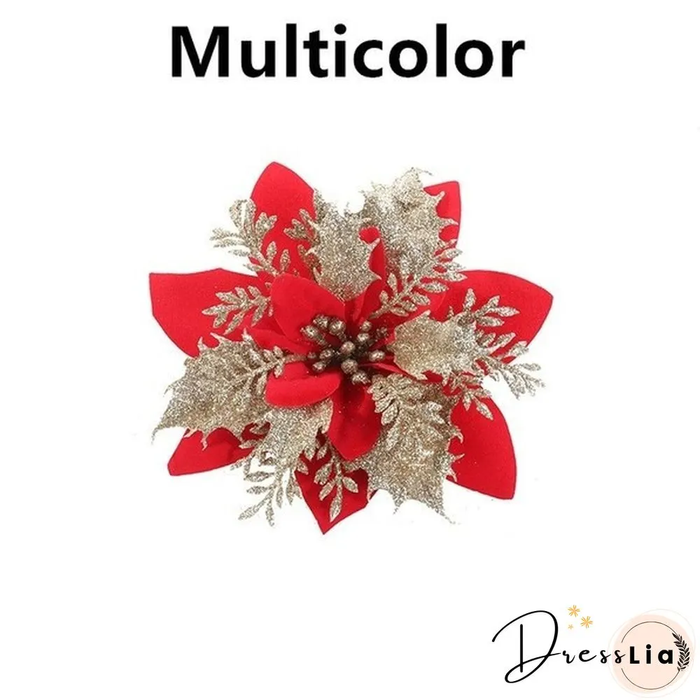 510Pcs Artificial Plastic Christmas Florals Glitter Fake Flowers Merry Tree Decorations