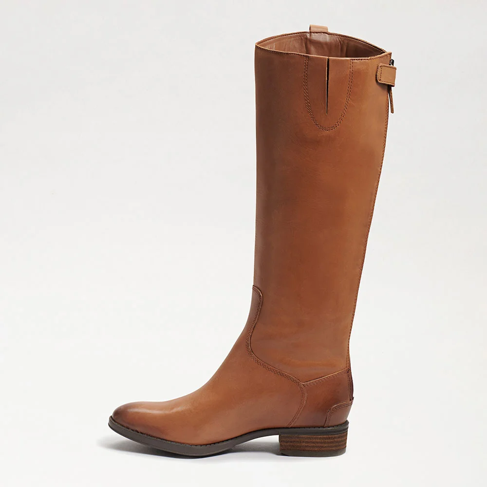 Brown Round Toe Chunky Heel Tall Boots for Women with Zipper