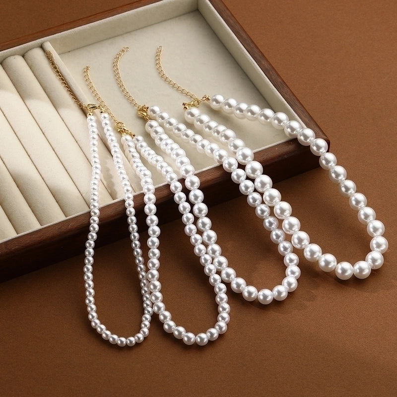 Elegant Lady Round Artificial Pearl Imitation Pearl Metal Choker2