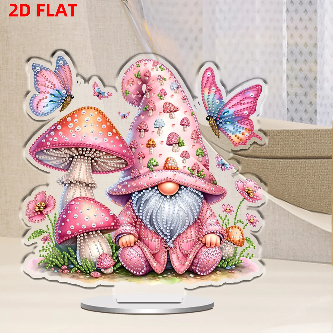 Mushroom Gnome DIY 2D Flat Print Acrylic Desktop Diamond Art Kits 24x22cm