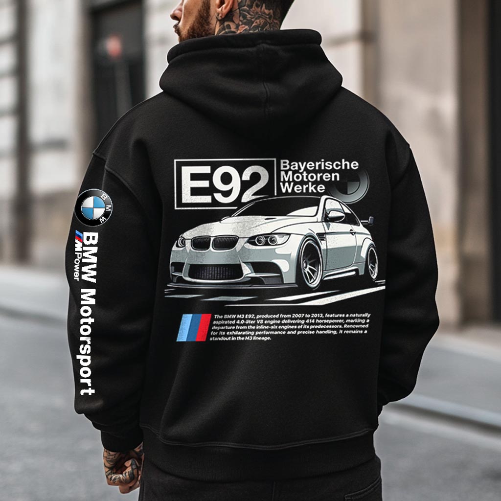 Men's Vintage Racing E92 Motorsport Pocket Long Sleeve Black Loose Hoodie / TECHWEAR CLUB / Techwear