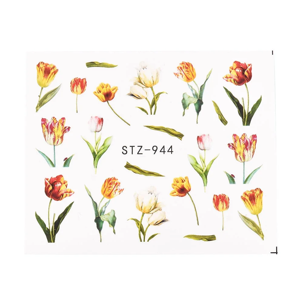 Coloful Flower Leaf 3D Stickers on Nails Decoration Tattoo Water Decals Nail Sticker UV Gel Slider Manicure Wraps-Nail Inspo