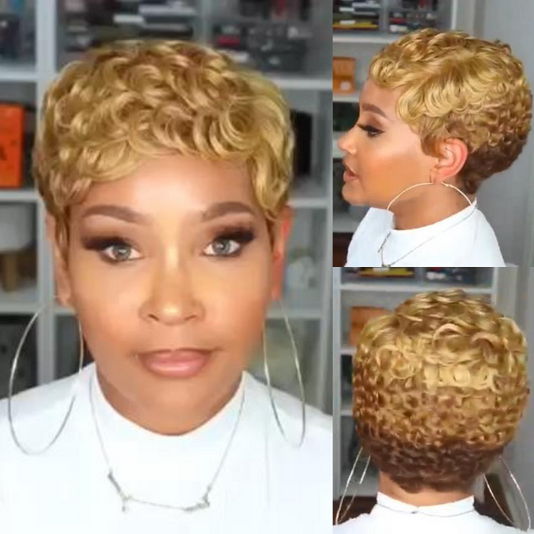 Short Wavy Curly Heat-Friendly Pixed Cut Wig