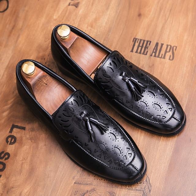 Men's Spring / Summer Business / Classic / Casual Daily Office & Career Loafers & Slip-Ons Faux Leather Breathable Non-Slipping Height-Increasing Black / Brown / Tassel