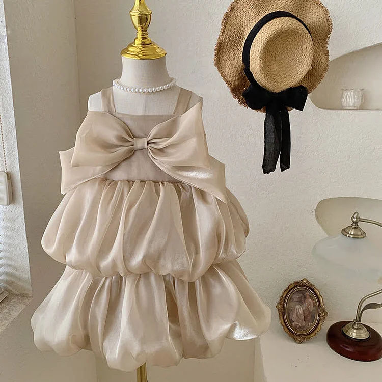 Toddler Girls Pure Color Bowknot Ruffled Slip Princess Dress - Modakawa modakawa