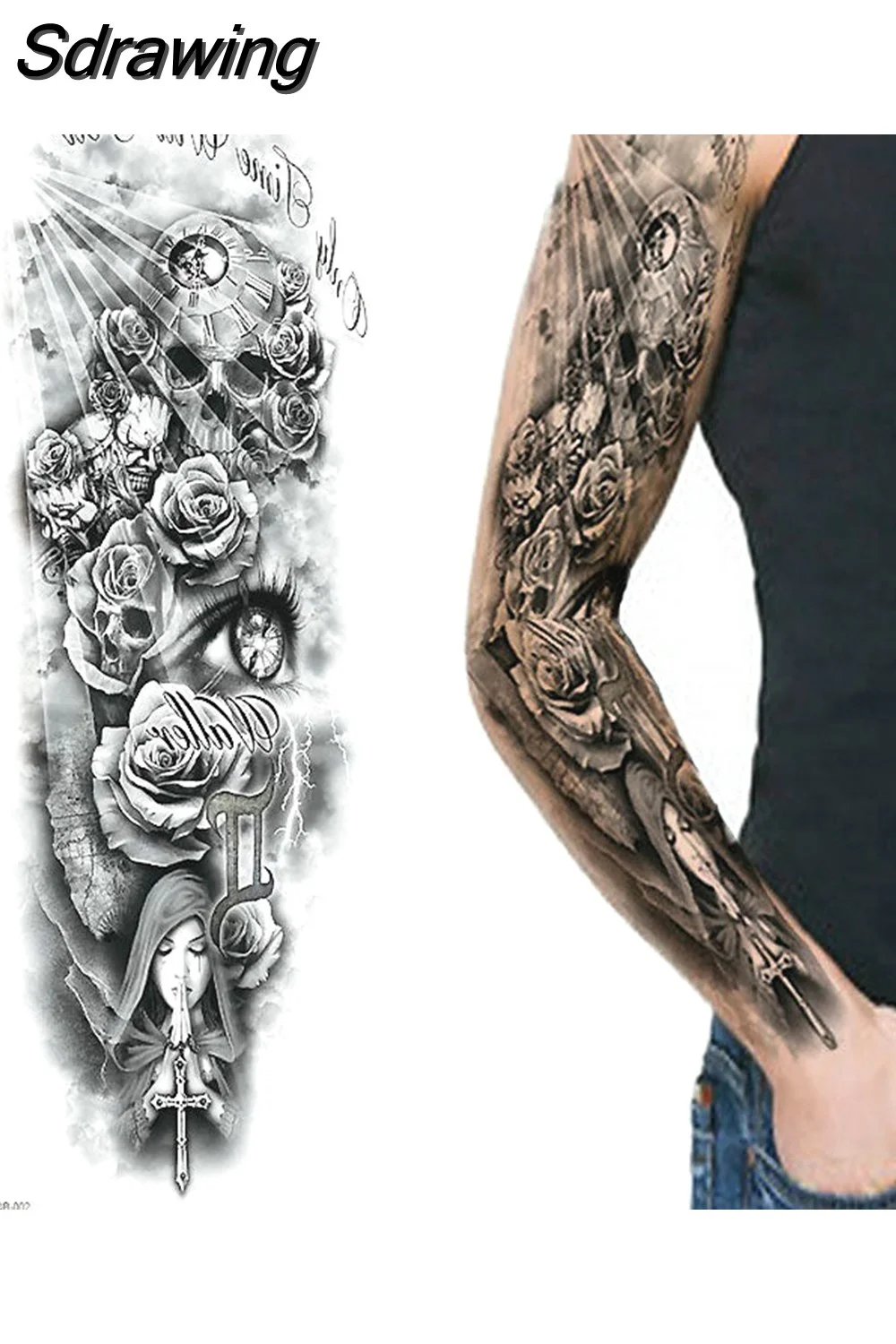 Sdrawing Sheets Full Arm Leg Extra Large Temporary Tattoos, Body Art For Men And Women - Wolf,Tiger,Bear,Warrior,Tribal Symbol 430-0