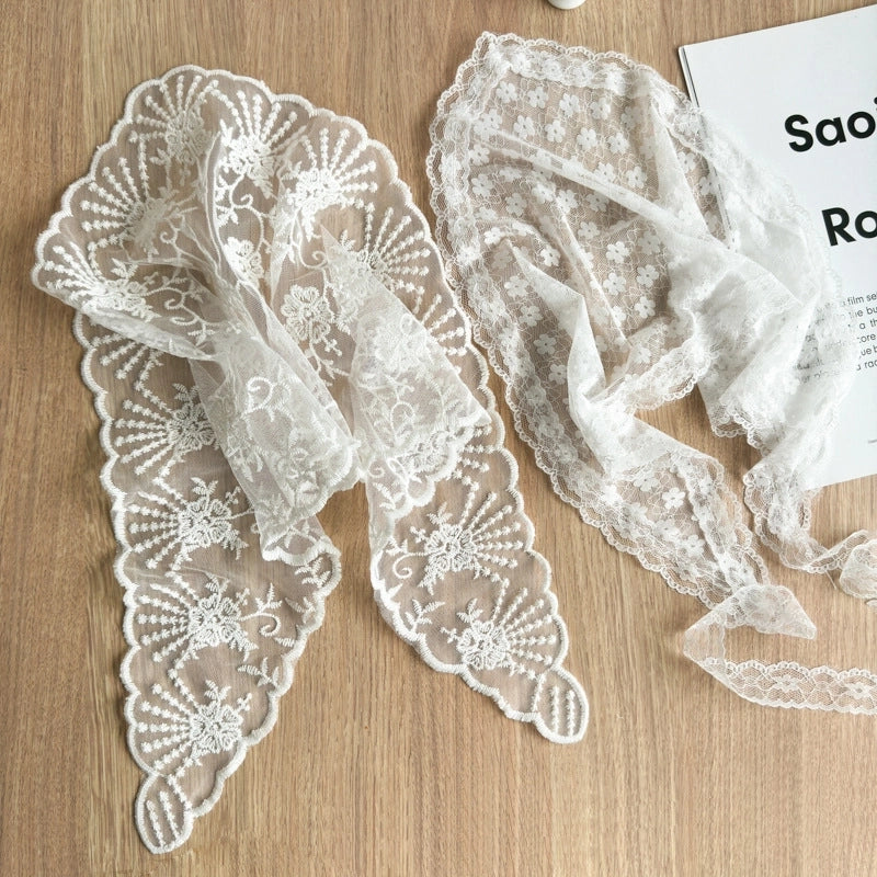 White Lace Flower Triangular Binder Bandana Headband Spring Atmosphere Photo Tied Hair Scarf 2024