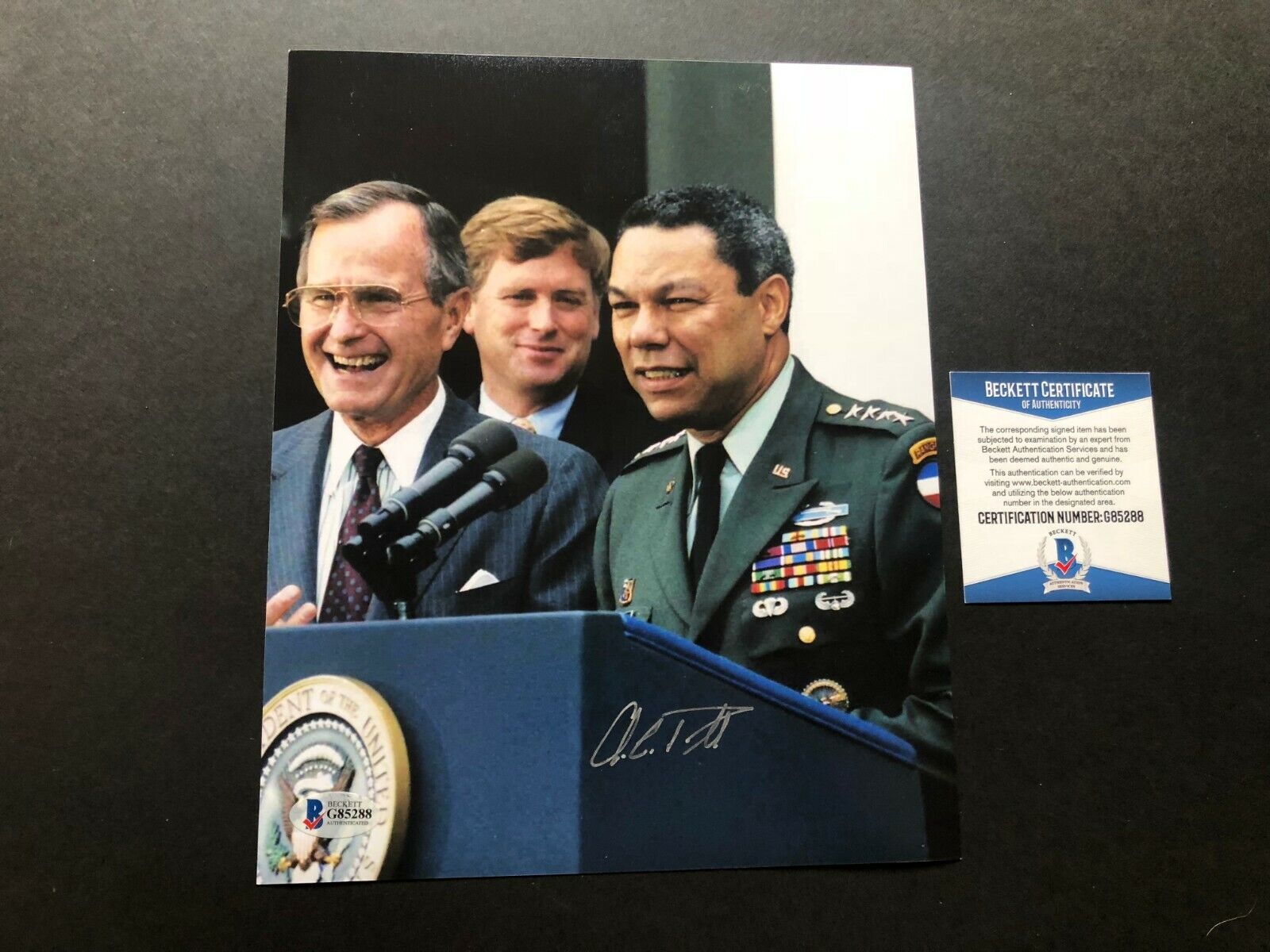Colin Powell Rare signed autographed George Bush Gulf 8x10 Photo Poster painting Beckett BAS coa