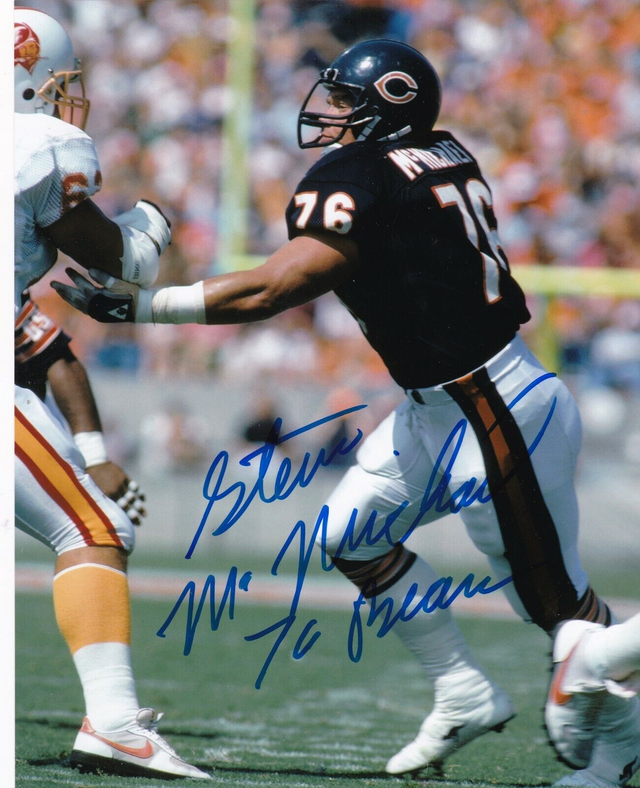 STEVE MCMICHAEL CHICAGO BEARS ACTION SIGNED 8x10