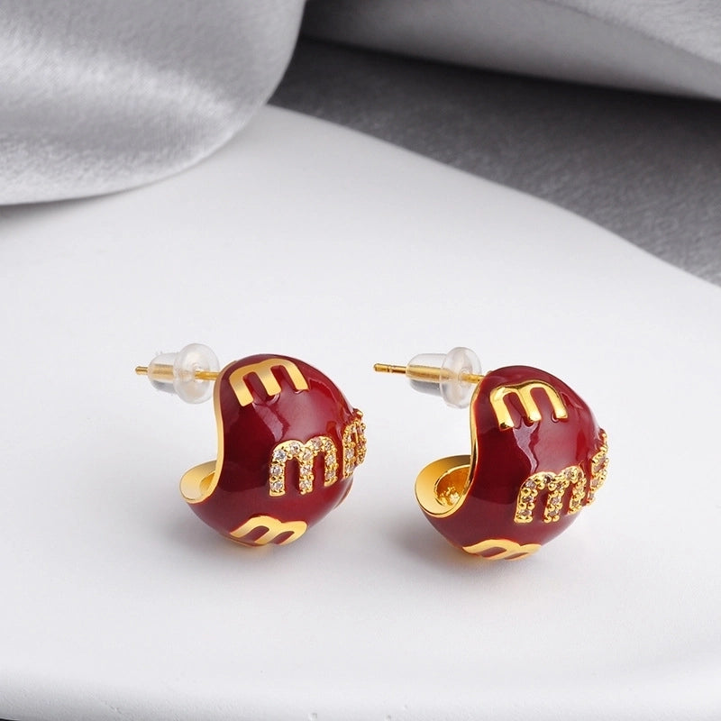 Retro Drop Oil Enamel Letter Ball Stud Earrings Niche Temperament Design Fashion Personalized Earrings Earrings For Women