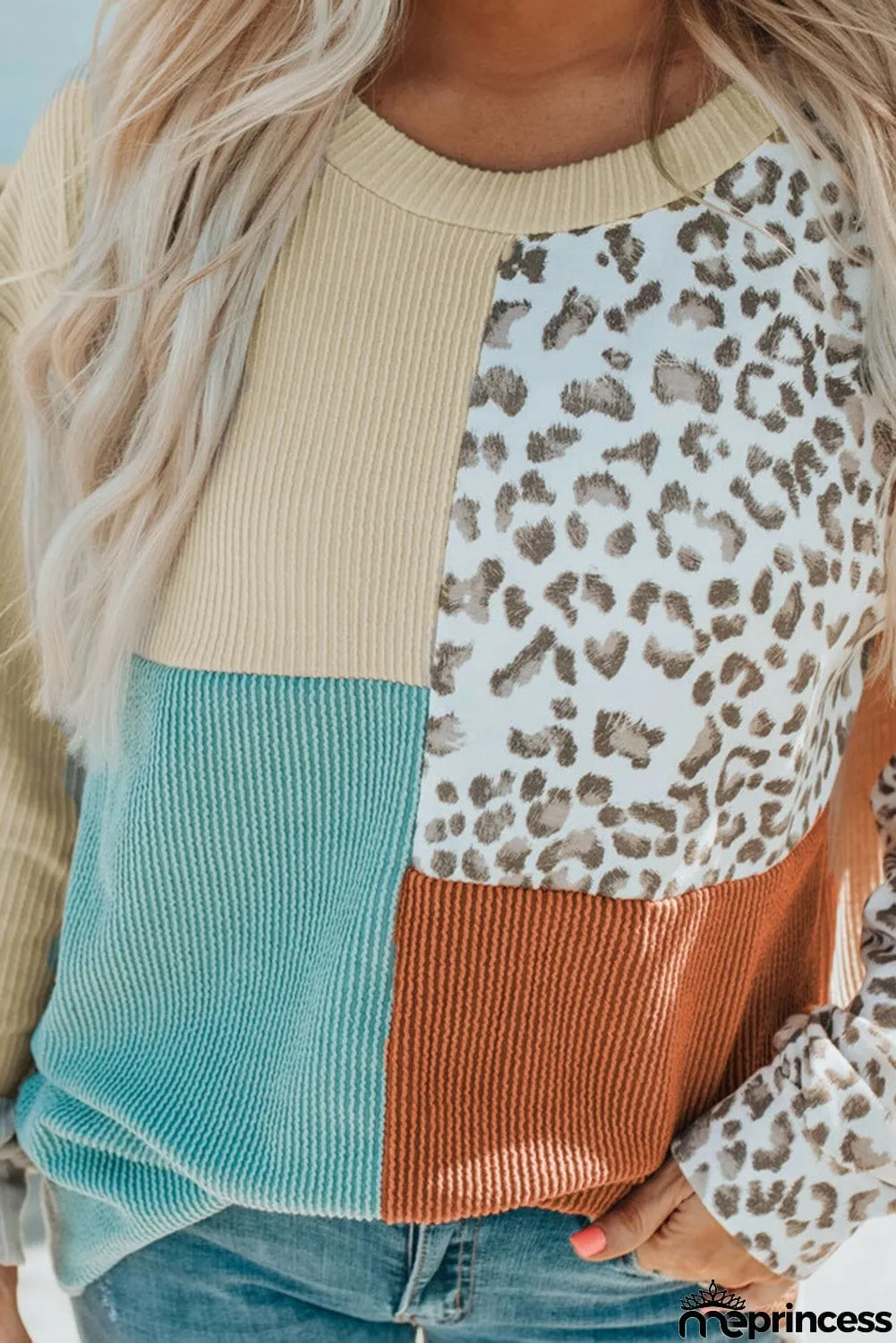Patchwork Color Block Ribbed Long Sleeve Top