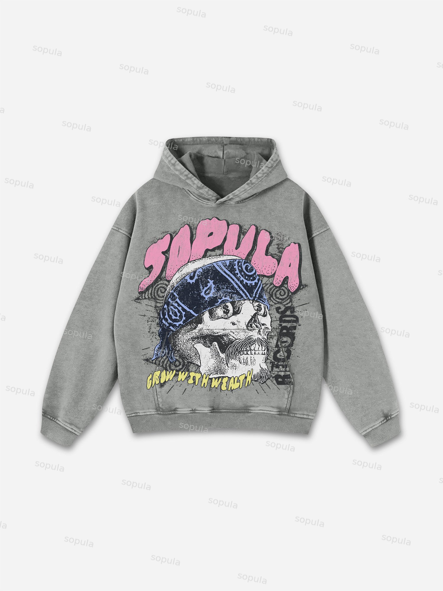 Sopula Skull Grow With Wealth Graphic Washed Hoodie