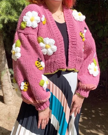 Honey bee floral cardigan sweater