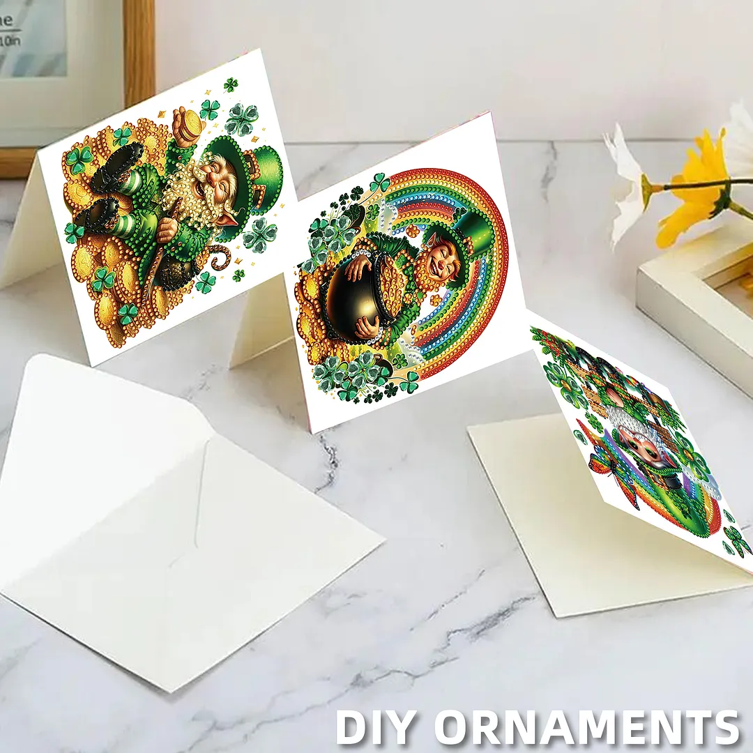 6Pcs St.Patrick Day Elves DIY Diamond Painting Greeting Card Set with Envelopes Diamond Art Handmade Cards for Beginner Adult Holiday Gifts