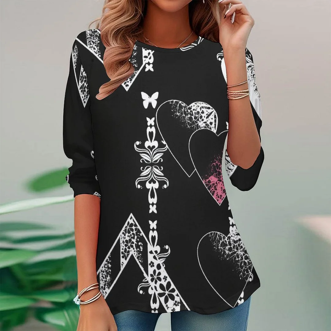 Vintage Printed Long Sleeve Plus Size Tunic for  Women and Men Unisex Pattern Heart,Love,Valentine's Day