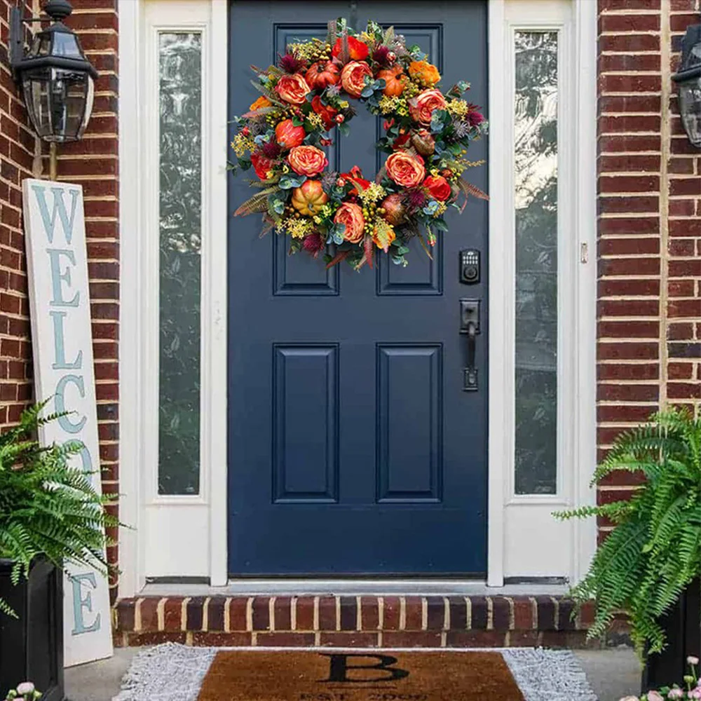 Halloween Fall Country Farmhouse Yard House Peony Pumpkin Decorative Wreath