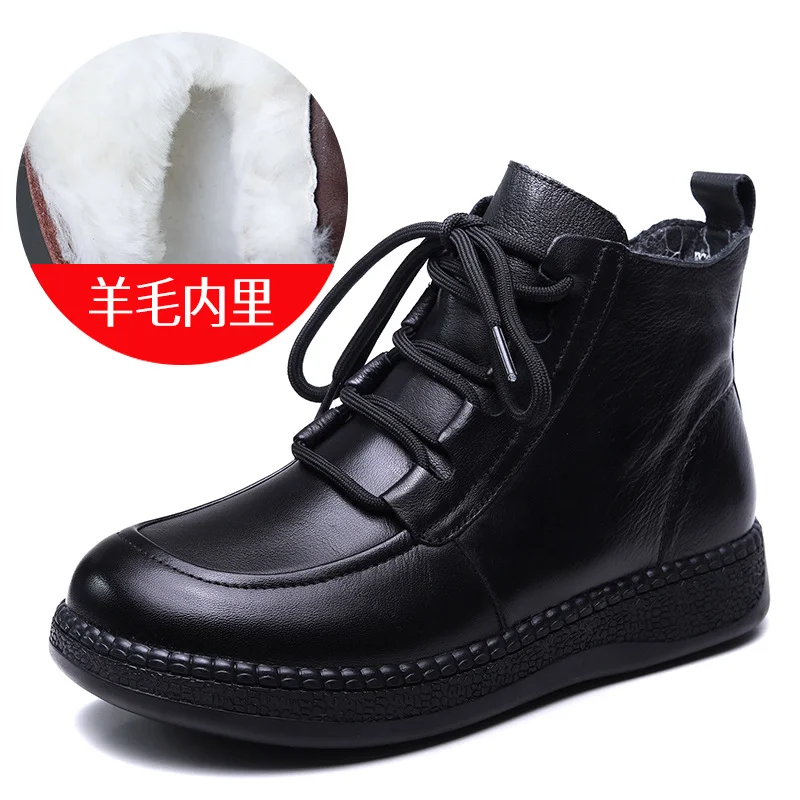 Yyvonne Cowfrepe Retro Wool Short Boots Women 2025 Winter New Round Head With Martin Boots Plus Cotton Boots