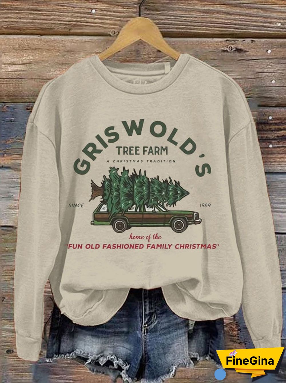 Women's Vintage Griswold Christmas Printed Round Neck Long Sleeve Sweatshirt