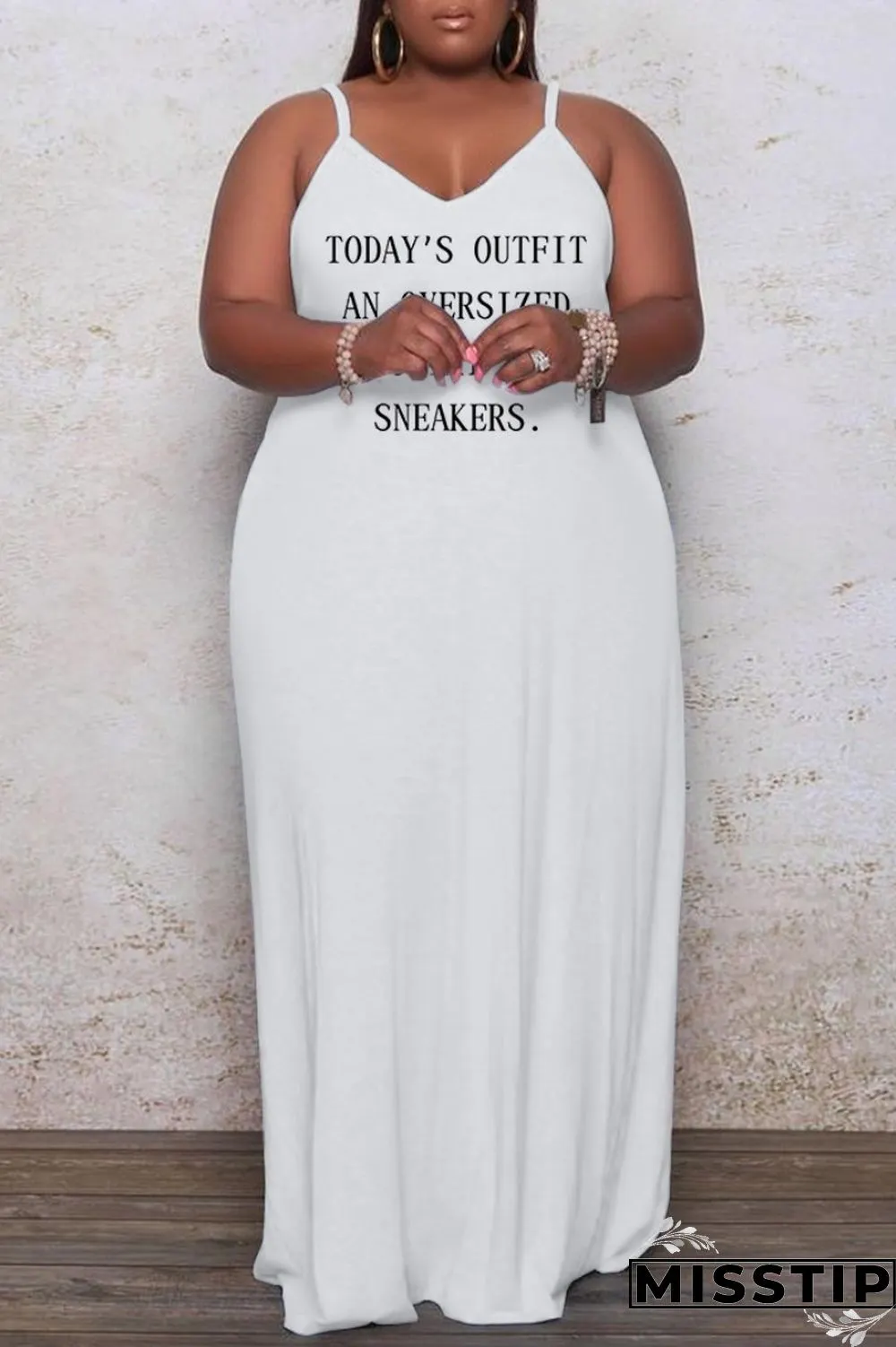 Brown Sexy Casual Letter Print Solid Backless Spaghetti Strap Long Dress Plus Size Dresses