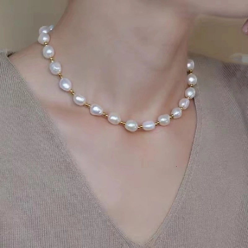 Alloy Freshwater Pearl Copper Fashion Solid Color Irregular Necklace