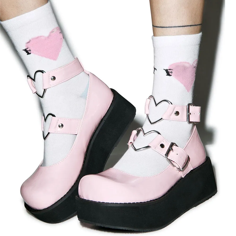 Large Size 43 Female Lolita Marry Jane Pumps Heart Buckle Platform Cosplay Brand Women Pumps Sweet Punk Cool Shoes Woman