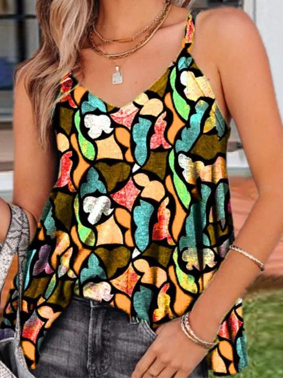 Women Sleeveless V-neck Floral Printed Printed Gradient