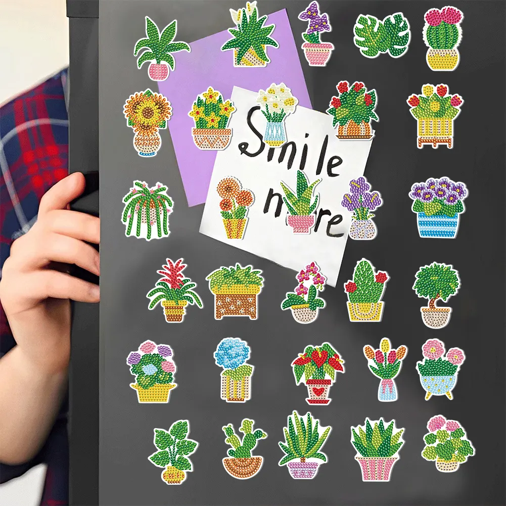 30Pcs DIY Plant Diamond Painting Fridge Magnet Fridge Stickers for Home Decor