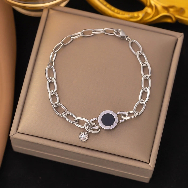 Casual Minimalist Eye Flower Butterfly Titanium Steel Zircon Bracelets In Bulk