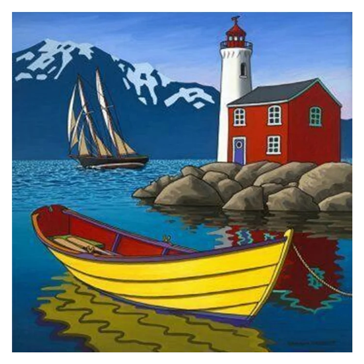 Lighthouse and Boat - Painting By Numbers(20*20cm)