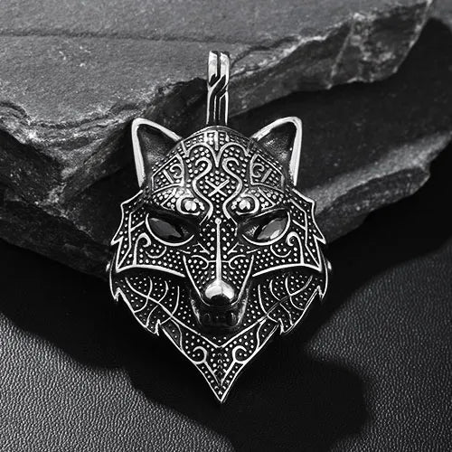 Ferocious Black Eyes Viking Wolf Pendant