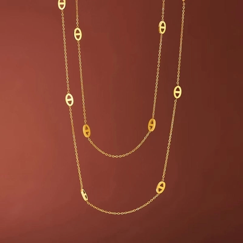 Elegant Classic Style Pig Nose Titanium Steel 18K Gold Plated Bracelets Necklace