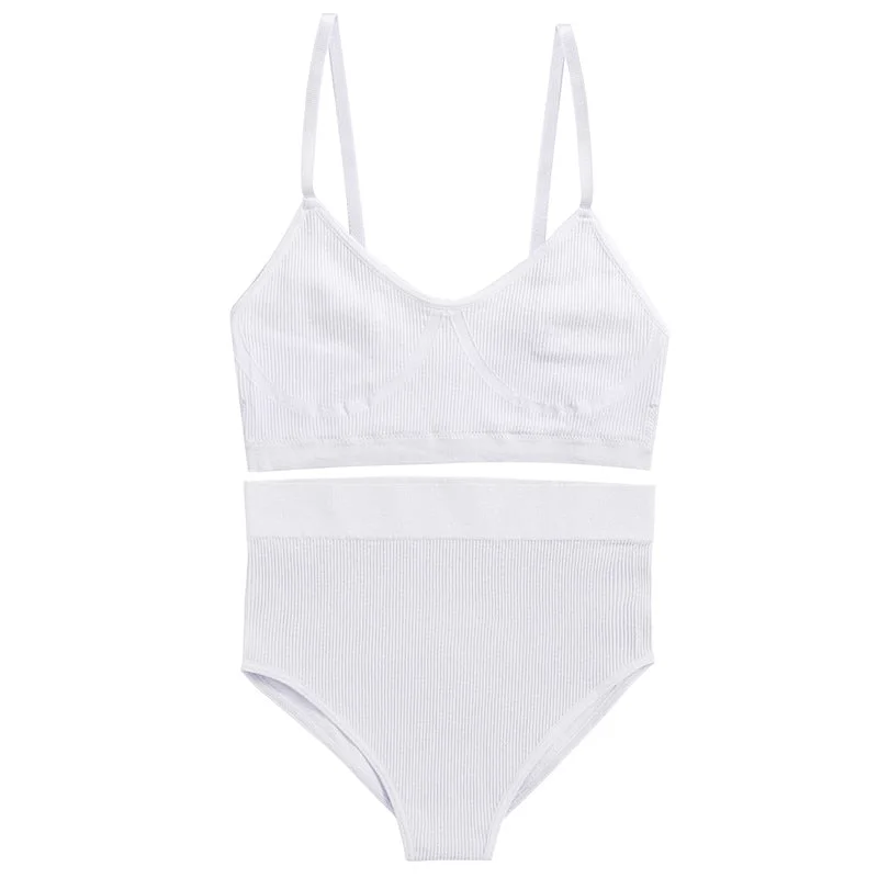 FINETOO Seamless Women Bra Panties Set Push Up Sports Tank Tops +Panty Sets Sexy Active Bra Lingerie Fitness Crop Top Underwear