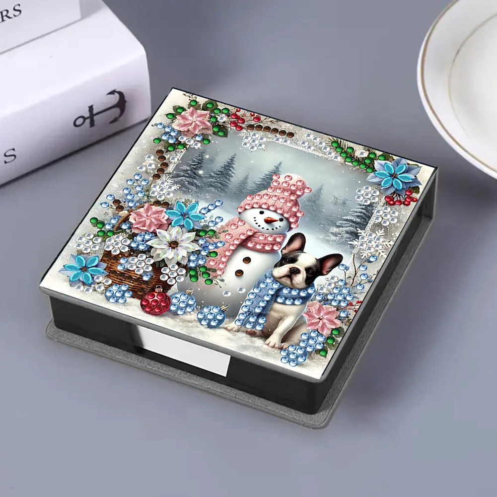 5D DIY PU Snowman Dog Diamond Painting Notecard Box Gem Art Note Holder