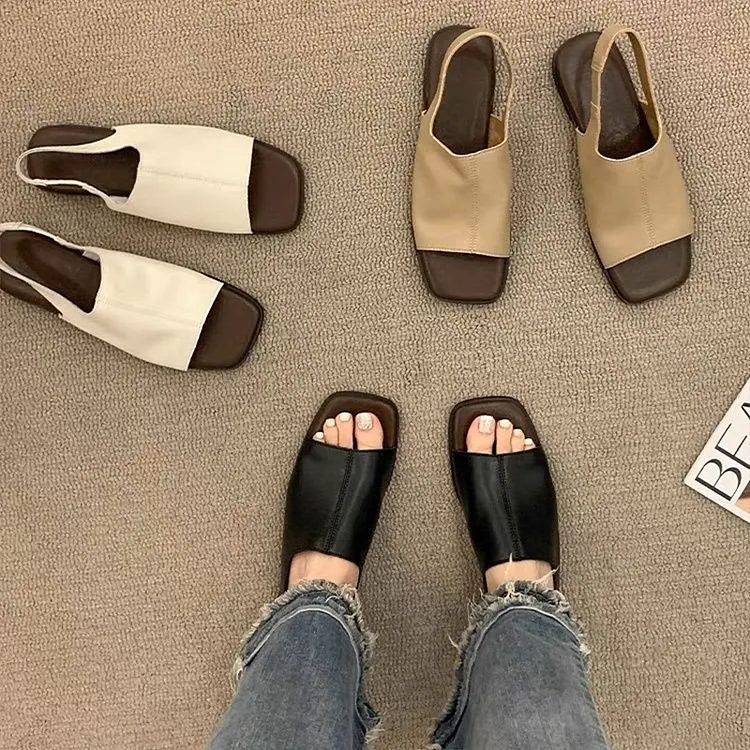 Women's Retro Square Toe Slingback Sandals